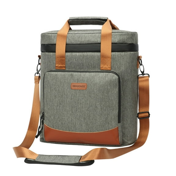 Wine Cooling Bag Leak Proof Picnic Cooler Bag Vintage Leather Refrigerator Bag,Black