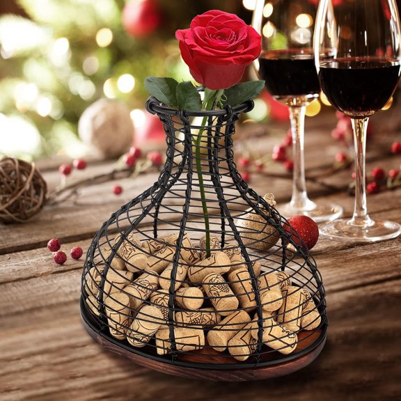Wine Cork Container Wine Stopper Holder Black Wine Cork Storage with Wooden Bottom Cork Collector Cage Wine Lover Gift Kitchen Decor (Bronze Black)$$Home Decor, Kitchen, & Other