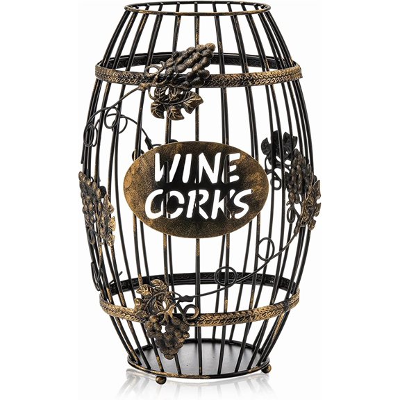 Wine Cork Holder, Barrel-Shaped Metal Wine Cork Holder with Large Capacity, Decorative Vino Cork Storage Box for Kitchen, Great Gift Idea for Wine Lover