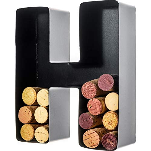 Wine Cork Holder - Metal Monogram Letter (H), Black, Small | Wine Lover Gifts, Housewarming, Engagement & Bridal Shower Gifts | Personalized Wall Art | Home Dcor