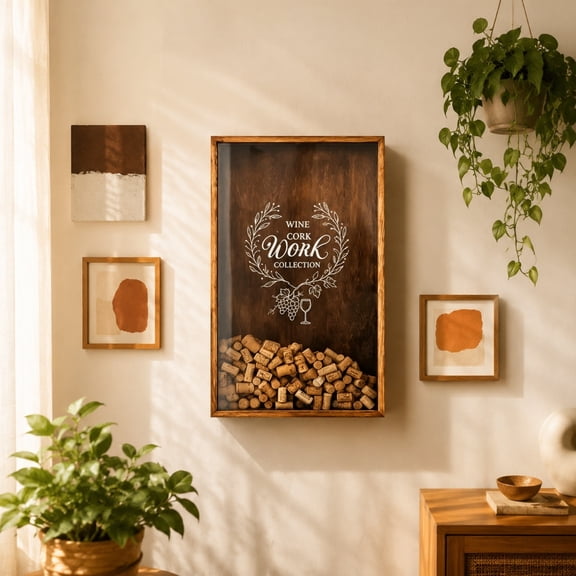 Wine Cork Shadow Box, Wood Wall-Mounted Display Frame with Clear Glass Front, 15.7 in Collection Box for Home Bar Kitchen and Dining Room