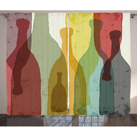Ambesonne Wine Curtains 2 Panel Set, Abstract Colorful Bottles, 108" x 90", Multicolor