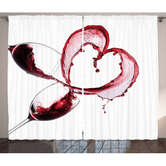Ambesonne Wine Curtains 2 Panel Set, Heart Shape Spilling Wine, 108" x 90", Burgundy White Pink