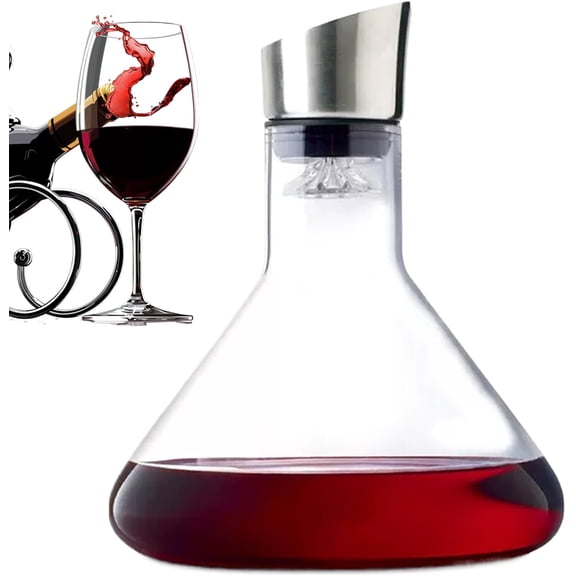 Wine Decanter with Aerator and Pourer, 1500ml Crystal Glass 2-in-1 Decanter Set, Hand-Held Wine Aerator Pourer for Red White Wine, Home Bar Decor or Gift(DSF)