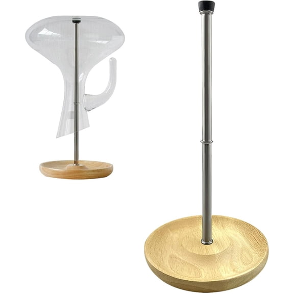 Wine Decanter Drying Stand with Silicone Head to Avoid Scratches 2-in1 Drying Decanter Stand Decanters Rack Holder with Drip Catching Base, Decanters and Wine Glass NOT Included(Size:Wooden)