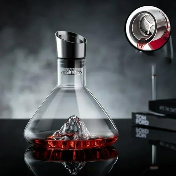 Wine Decanter Set with Iceberg Decoration, Portable Wine Decanter, Wine Dispenser, Crystal Glass Red Wine Filter, Wine Gift for Lovers, Durable Wine Accessories with Lid, 1 glass+1 wine dispenser