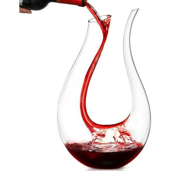 Wine Decanter with Aerator, Hand-Blown Lead-Free Crystal Glass, U-Shaped Design, Slanted Spout, 1500 mL