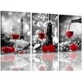 thumbnail image 1 of Wine Decor Kitchen Canvas Art Red Wine Rose Artwork for Home Walls Black and White With Red Wine Painting Printed Rose Art Dining Room Decor Red Kitchen Pictures Wall Decor Stretched 12x16inchx3, 1 of 6