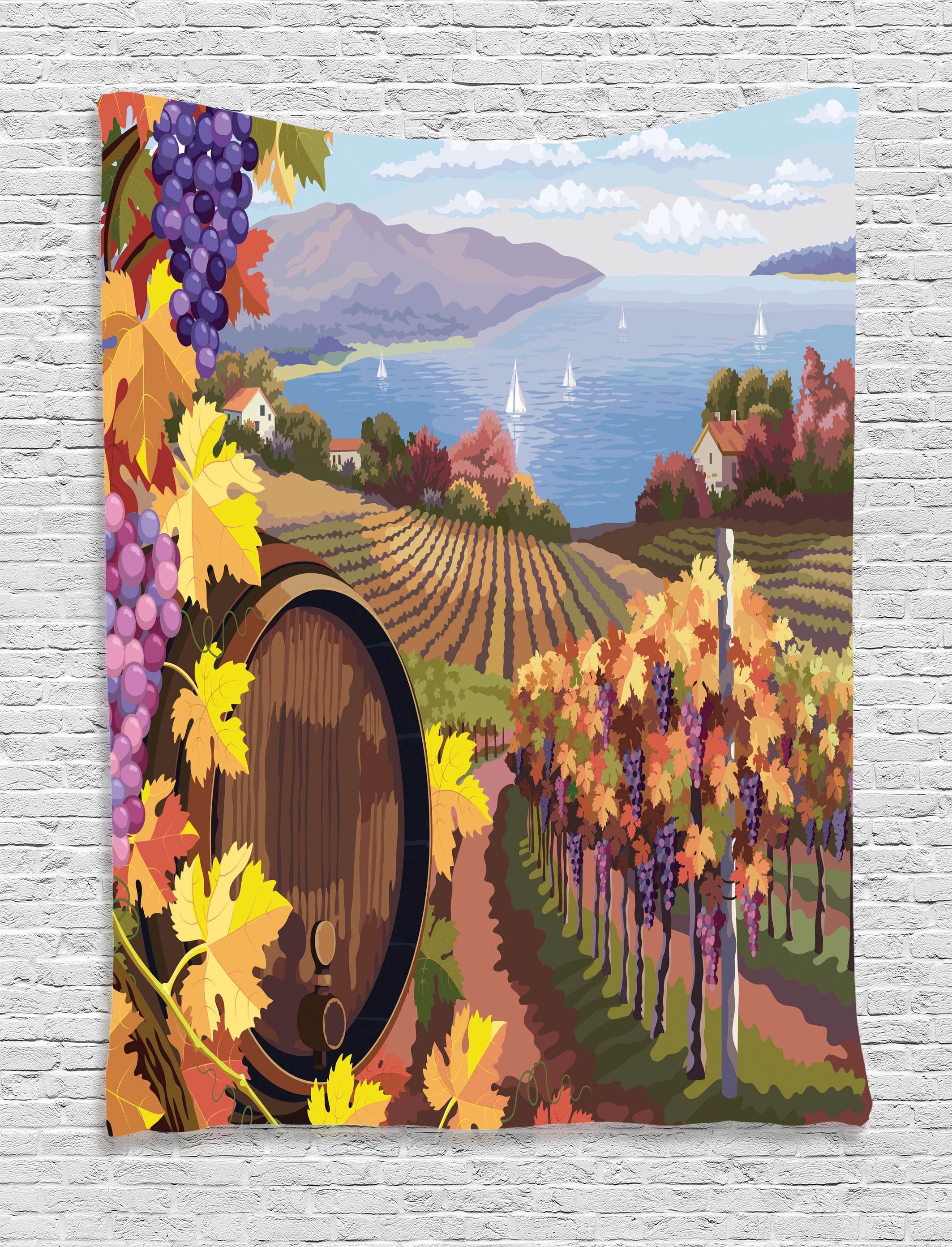 Wine Decor Tapestry Wall Hanging Countryside Landscape in Vineyard ...