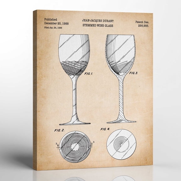 Wine Decorations, Wine Glass Patent Canvas Print, Ready To Hang for Living Room Home Wall Art, C2345-16x20
