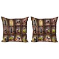thumbnail image 1 of Wine Decorative Throw Pillow Case Pack of 2, Drink Themed Collage on Wooden Backdrop Grapes and Meat Rustic Country Theme, Couch Bedroom Living Room Cushion Cover, 16", Brown Black, by Ambesonne, 1 of 1
