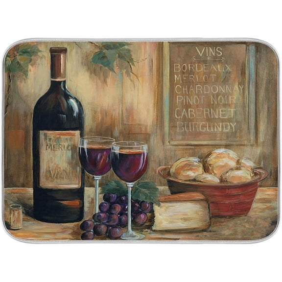 Wine Dish Drying Mat 16x18 inch Glasses of Red and White Wine Kitchen Counter Mats Reversible Baby Bottles Dish Dry Pad