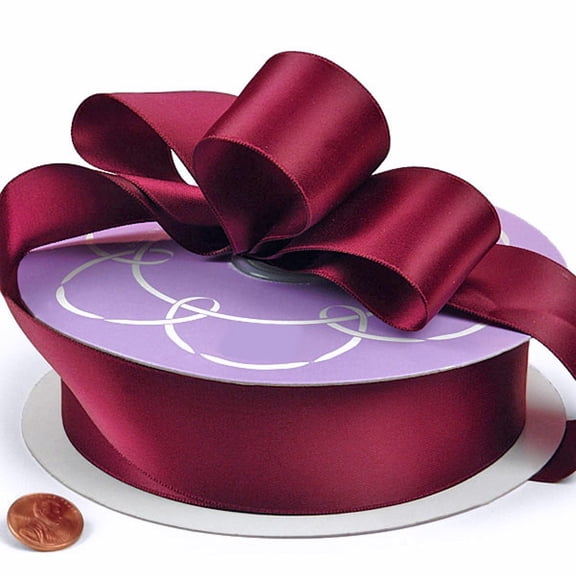 Wine Double Faced Satin Ribbon - 1.5 Inches Wide x 50 Yards (Not Wired) (SR011405) - Wine Colored Gift Wrap Ribbons, Burgundy Gift Wrap Supplies