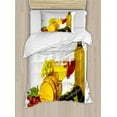 thumbnail image 1 of Wine Duvet Cover Set, Composition with Small Cask 2 Types of Grapes Drinks Beverage Product, Decorative 2 Piece Bedding Set with 1 Pillow Shams, Twin Size, Red Yellow Pale Green, by Ambesonne, 1 of 3