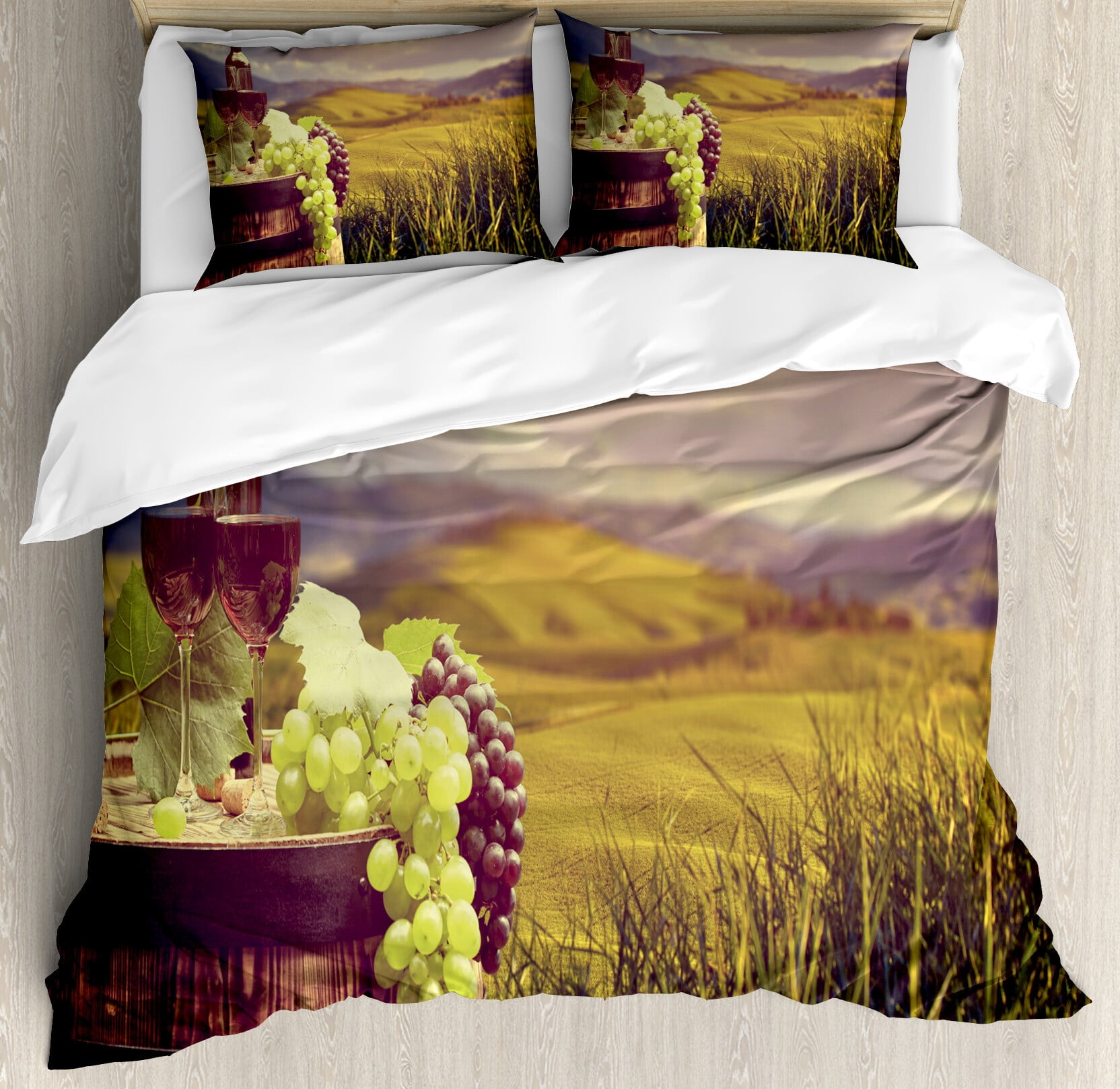 Wine Duvet Cover Set, Italy Tuscany Landscape Rural Vineyard Autumn