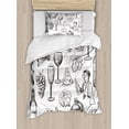 thumbnail image 1 of Wine Duvet Cover Set Twin Size, Hand Drawn Wine Set in Sketch Style Vintage Gourmet Country Themed Artwork, Decorative 2 Piece Bedding Set with 1 Pillow Sham, Charcoal Grey White, by Ambesonne, 1 of 3