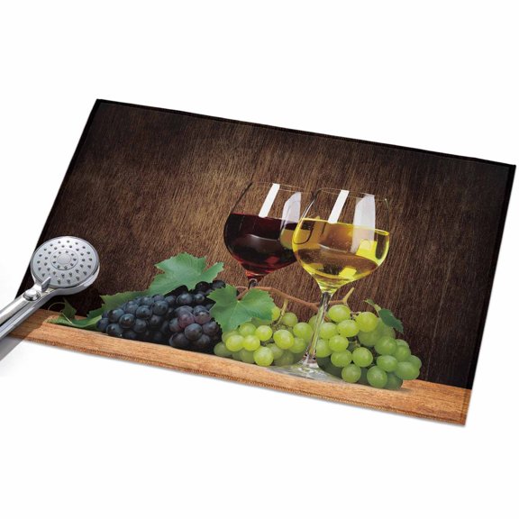 Wine Entryway Rug 2x3ft Washable Non Slip Bathroom Rug Low Pile Indoor Floor Front Door Mat Goblet Grapes Champagne Farmhouse Wooden Country Rectangle Area Rugs Carpet for Kitchen Office Dining Room