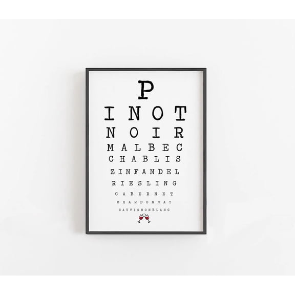 Wine Eye Chart Sign, Wine Types Sign, Wall Art, Eye Chart Printable, Funny Wine Signs, Funny Kitchen Sign, Optometrist Gift, Unframed Poster Size 16x24