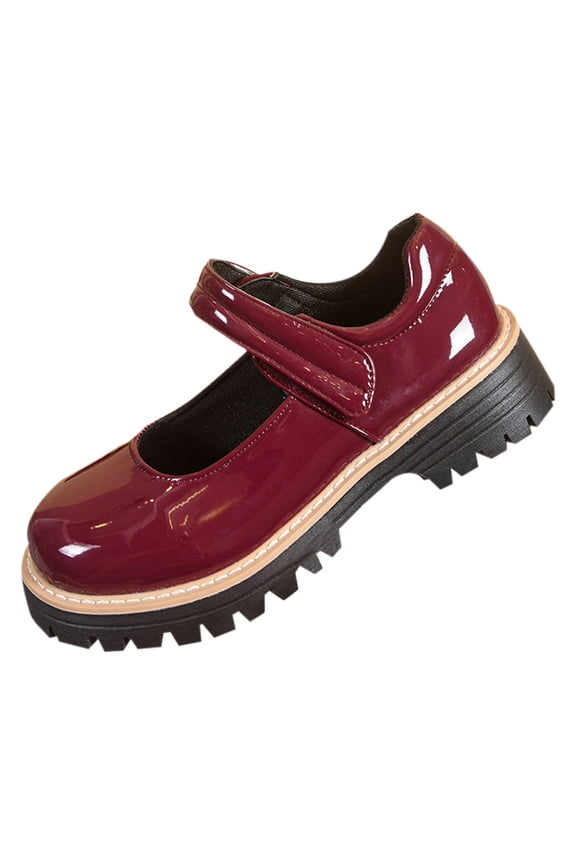 Wine Fashionable Women Loafers Mid Heel Frosted Round Toe Thick Sole Vintage Style Comfortable Work Shoes