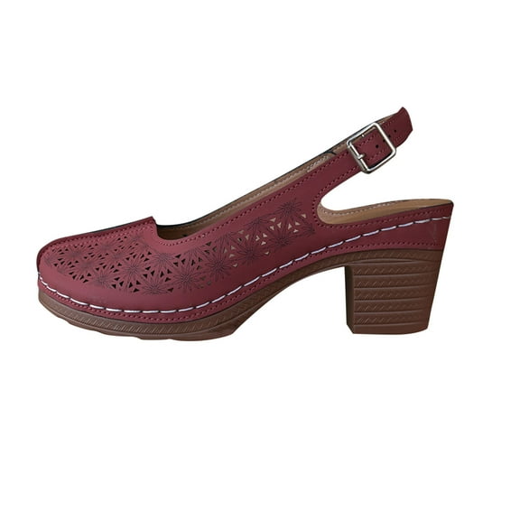 Wine Female Casual Beach Wedge Heels With Round Toe And Open Toe Thick Sole For Spring Outdoor Use Comfortable Women Shoes