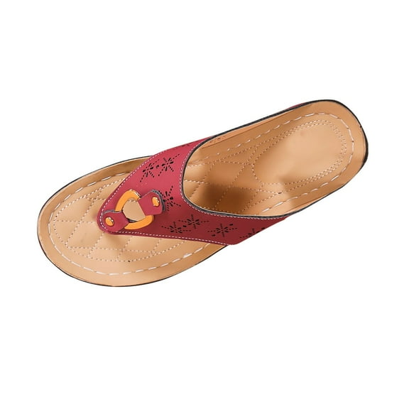 Wine Female Trendy Relaxed Summer Slippers, Antique Buckle Toe Post Hollow Out With Monochrome Fish Mouth Wedge Heel