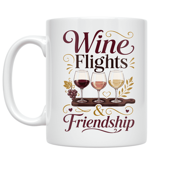 Wine Flights & Friendship - Wine Enthusiast - 11 oz Ceramic Coffee Mug