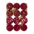 thumbnail image 1 of Wine Flocked Christmas Tree Ornaments Set Of 12 Velvet Plastic Balls For Holiday Decorations Xmas Tree Hanging Decor 1.57 Inches Diameter, 1 of 9