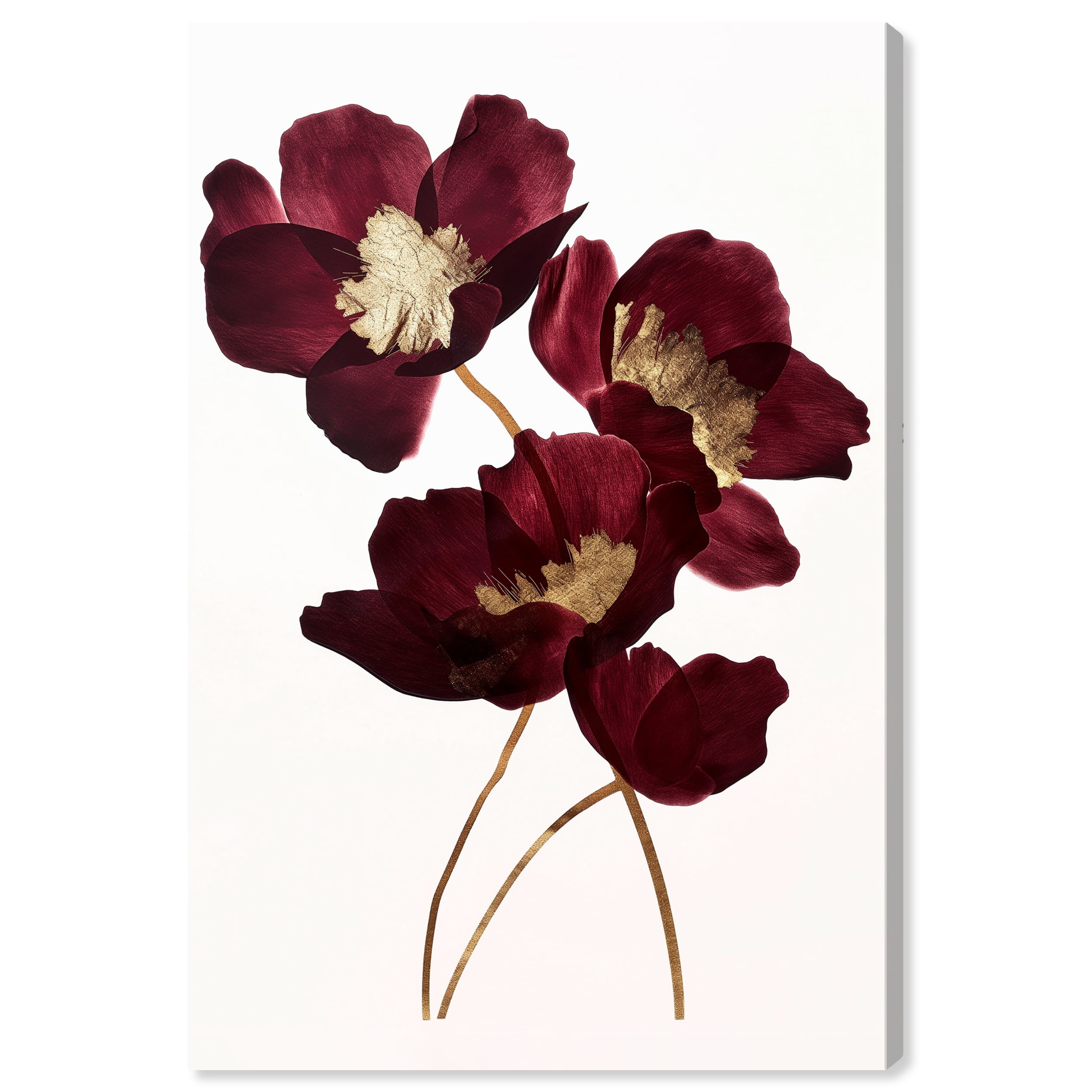 Wine Red and Gold Floral Canvas Wall Art, 10" x 15"