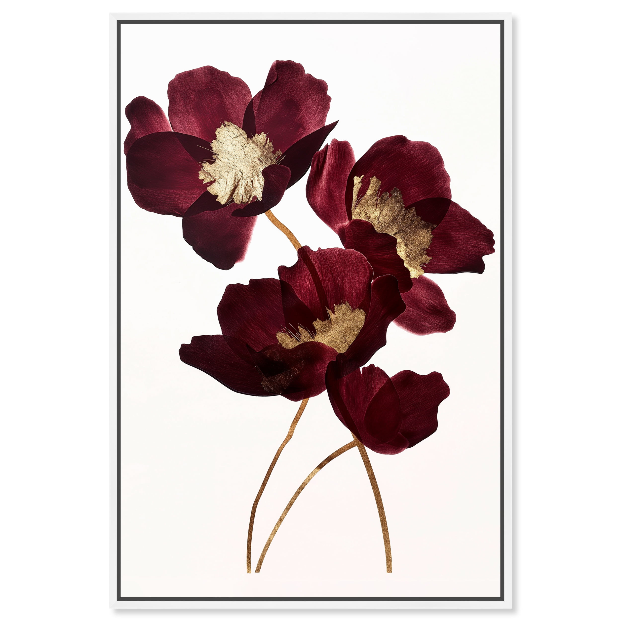 Wine Flowers Framed Canvas Wall Art in White Floater Frame