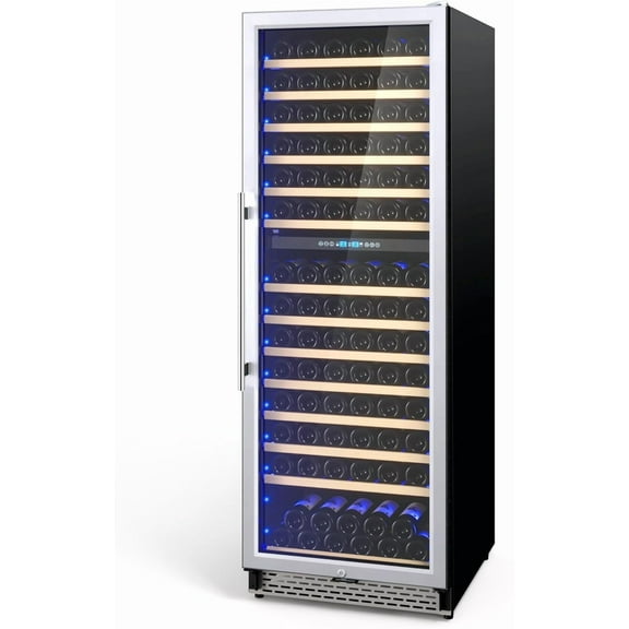Wine Cooler Dual Zone 154 Bottles Beverage Fridge with Glass Door, Adjustable Shelves, Digital Temperature Control for Red, White and Champagne, Freestanding/Built-in