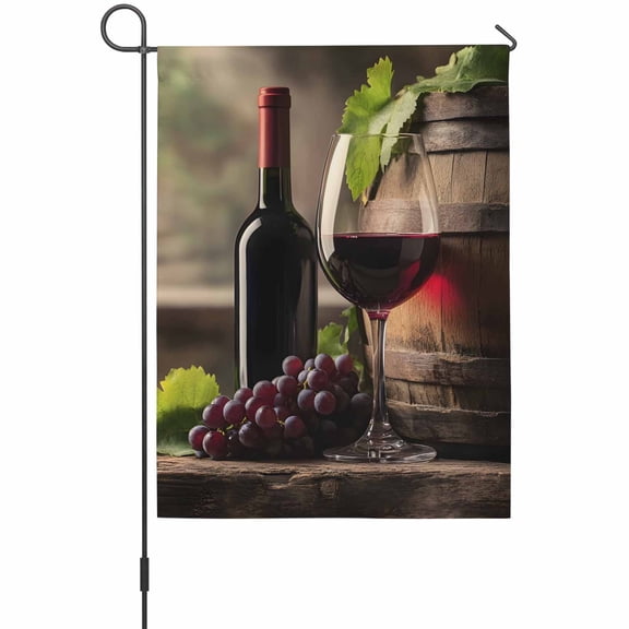 Wine Garden Flags For Outdoor, Grapes Barrel Small Double Side Yard Flags Weather Proof Garden Decor for Lawn Outside Holiday 12 x 18 Inches