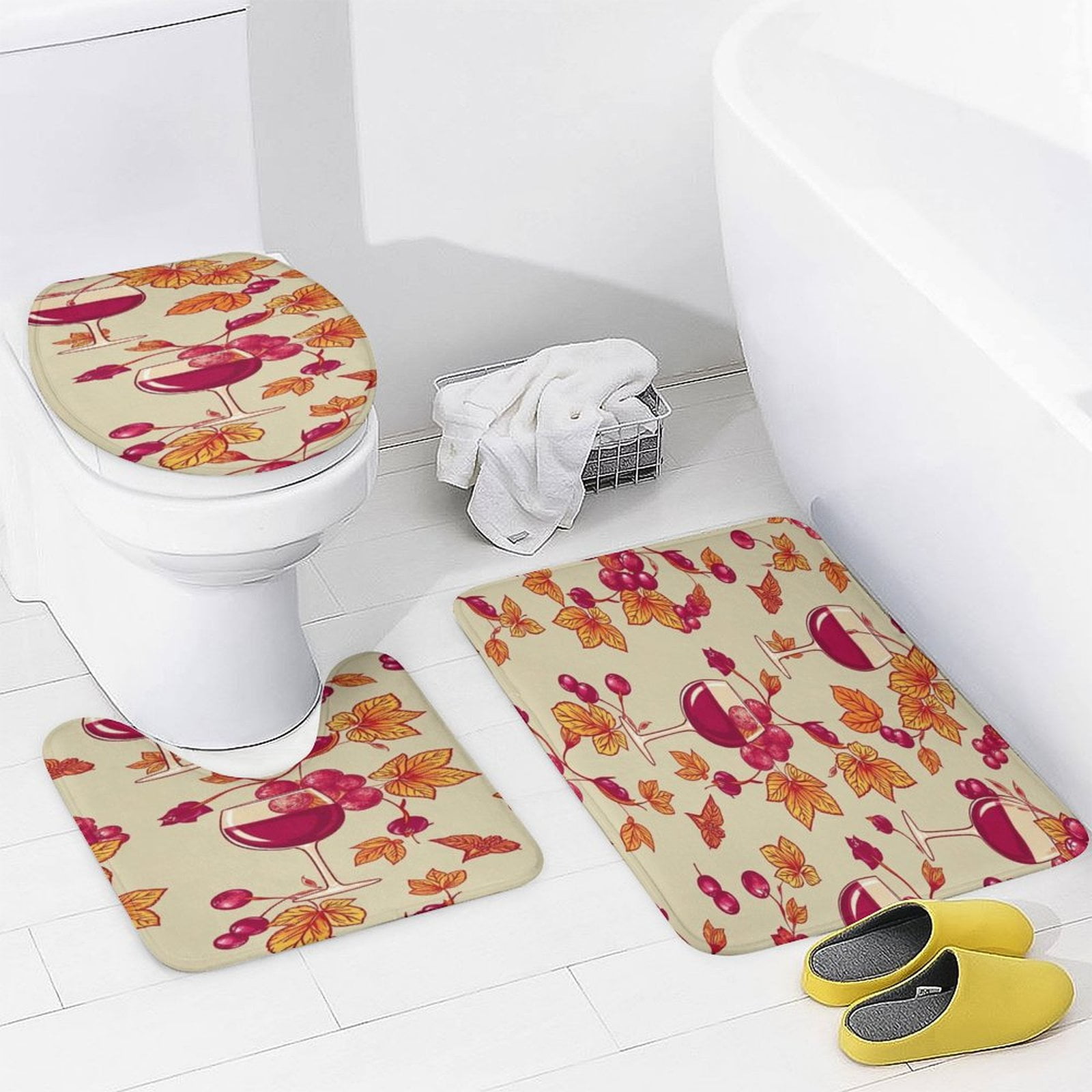 Wine Glass Bathroom Rugs Set 3 Piece with Non-Slip Bath Rugs Toilet Lid ...