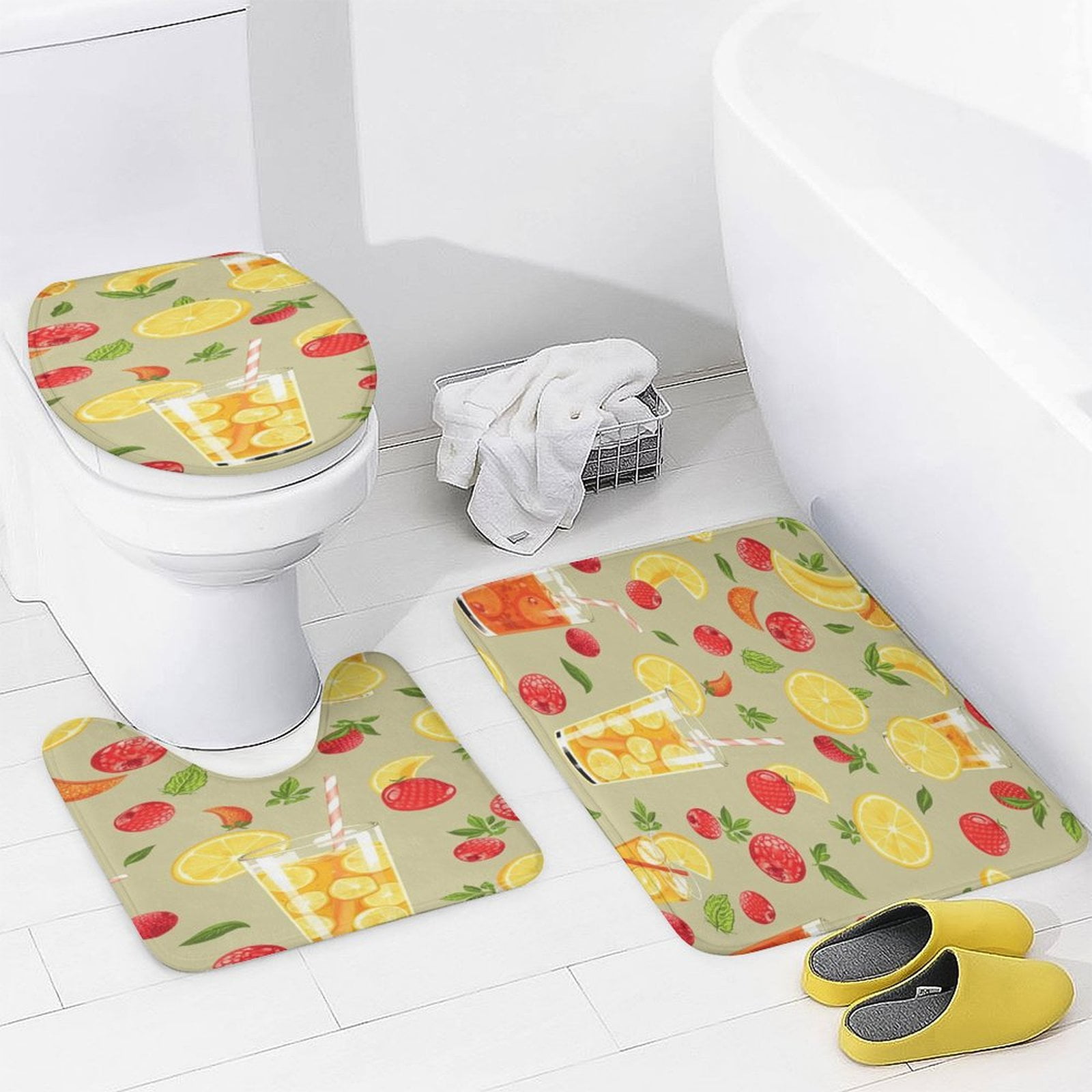 Wine Glass Bathroom Rugs Set 3 Piece with Non-Slip Bath Rugs Toilet Lid ...