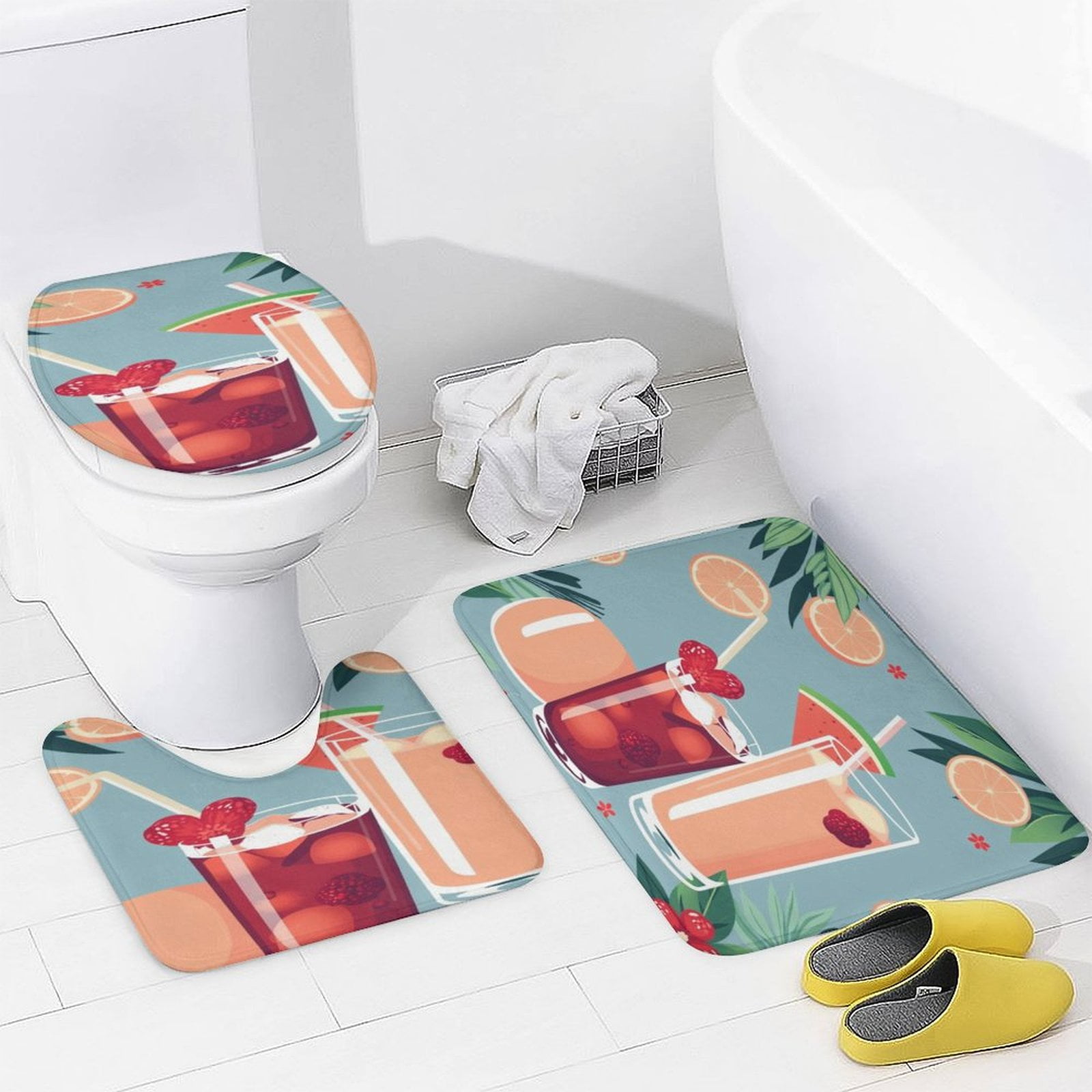 Wine Glass Bathroom Rugs Set 3 Piece with Non-Slip Bath Rugs Toilet Lid ...