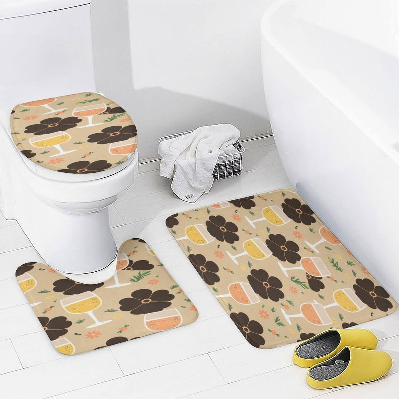 Wine Glass Bathroom Rugs Set 3 Piece with Non-Slip Bath Rugs Toilet Lid ...