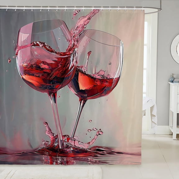 Wine Glass Bathroom Shower Curtain Sets Red Wine Shower Curtain for Girls Boys Watercolor Oil Painting Fabric Shower Curtain,Valentines Day Bath Curtain Romance Waterproof Bathroom Curtains 72"Wx72"L