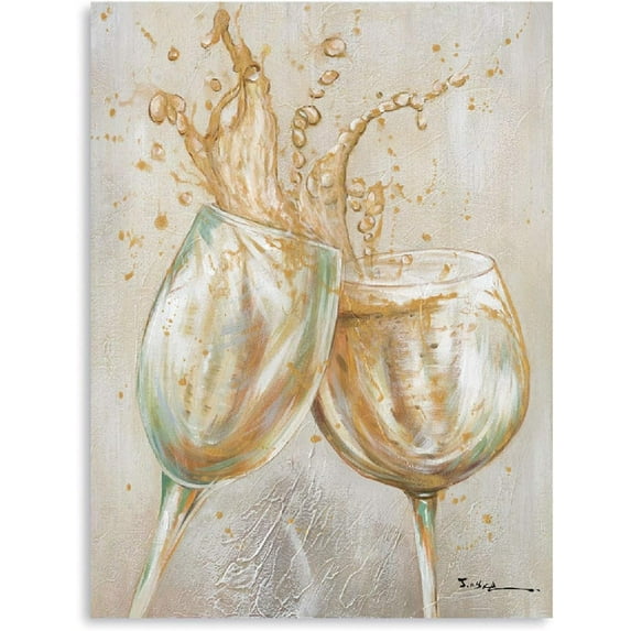 Wine Glass Canvas Wall Art Wine Picture Decor Rustic Wine Bar Pictures Wall Decor Yellow Wine Glass Champagne Wine Cups Goblet Abstract Painting Canvas 12"X16"