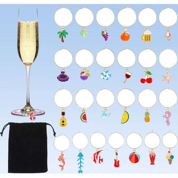 Wine Glass Charms, Charm Rings for Stem Glasses, Themed Drink Charms for DIY and Party Decorations