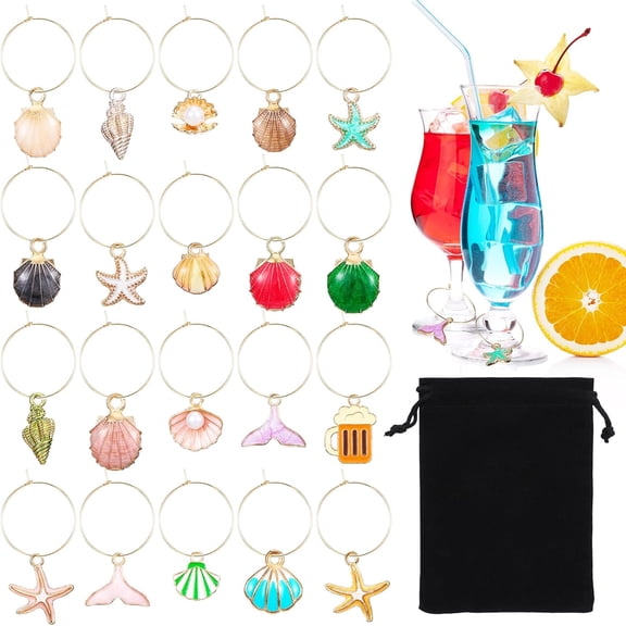 Wine Glass Charms Drink Identifiers Wine Charms, 20 PCS Charm for Stem Glasses, Drink Tags In Velvet Storage Bag, Funny Charm for Summer, Tasting Party Decorations