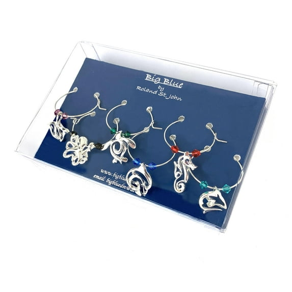 Wine Glass Charms, Sea Life Wine Charms, Wine Tags for Divers, Scuba Divers Gift Set, Ocean Theme Wine Glass Sea Life Charm Markers Gift Set