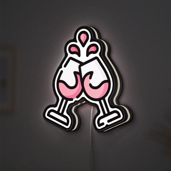 Wine Glass Cheers 3D Novelty Light Box, Mood Lighting for Craft Beer Corners, Wine Cellars, and Entertainment Areas (Width 8 inch, 20cm)