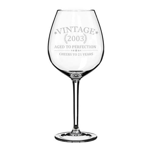 Wine Glass Cheers To 21 Years Vintage 2003 21st Birthday (Large Stemmed, 20oz)
