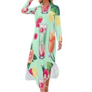 YHX66 Wine Glass Chiffon Dress V Neck Dresses Female Casual Dress Birthday Gift