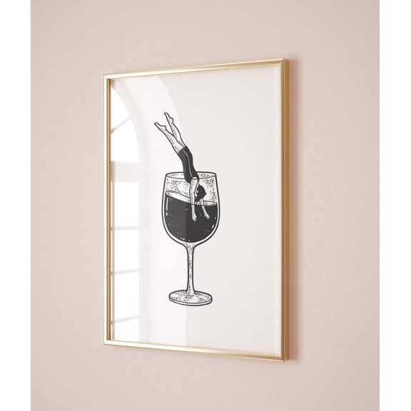 Wine Glass Collage Retro Kitchen Wall Art, Unframed Paper Print Size 8x12