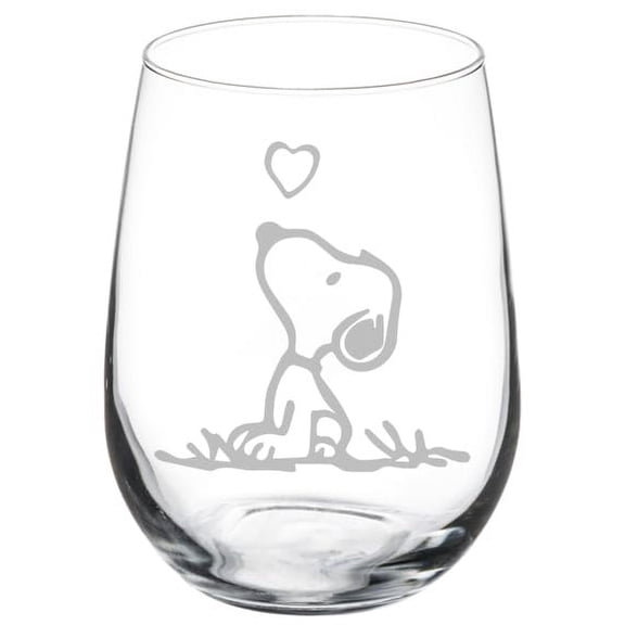 Wine Glass Cute Dog with Heart (Stemless, 17oz), Clear