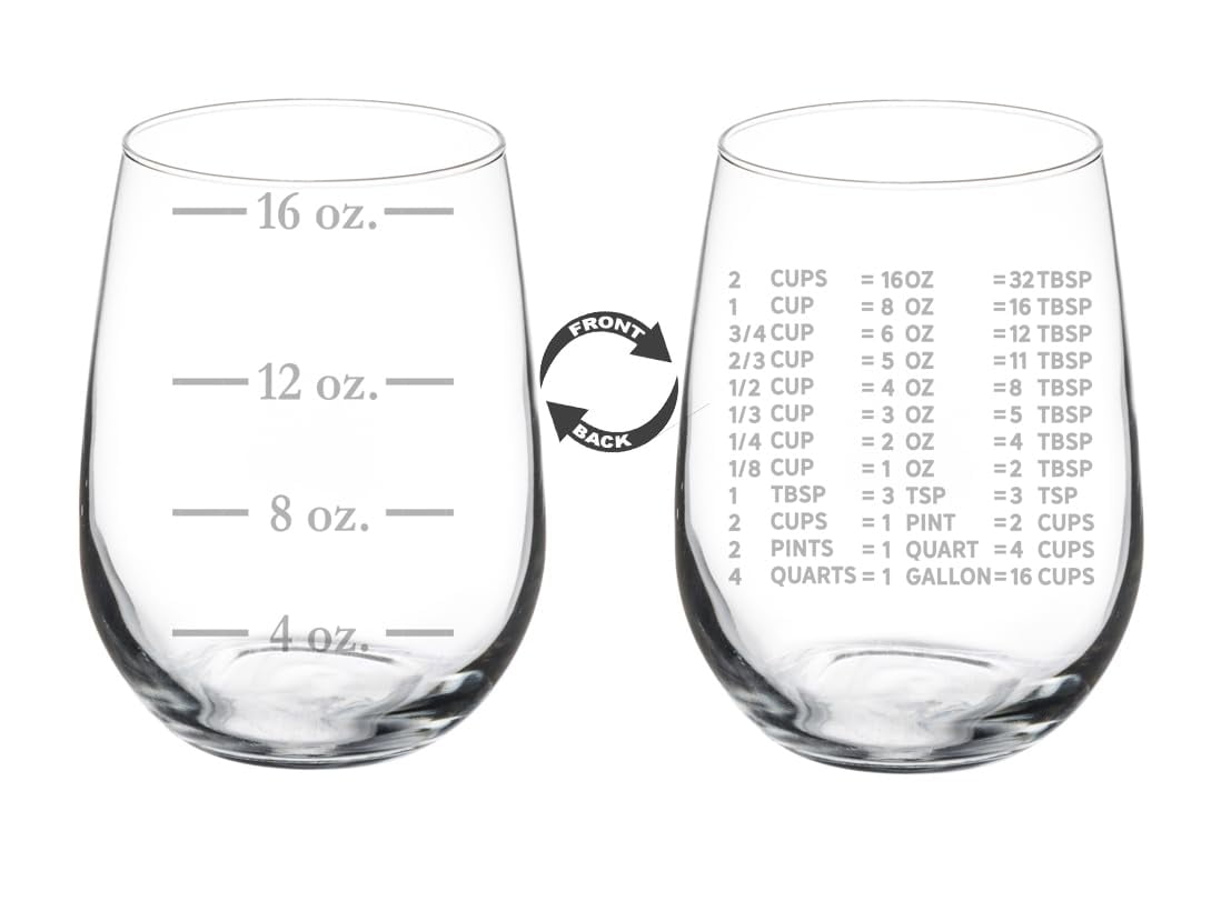 Wine Glass Goblet 2 Sided Measuring Cup Liquid Volumes Ounces Two Sided  Kitchen Conversion Chart Kitchen Measurement Chart (17 oz Stemless)