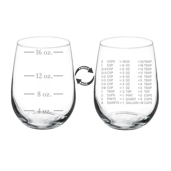 Wine Glass Goblet 2 Sided Measuring Cup Liquid Volumes Ounces Two Sided Kitchen Conversion Chart Kitchen Measurement Chart (17 oz Stemless)