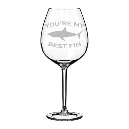 Novelty Wine Glasses Blue Shark Wine Glasses - 18oz (530ml), Hand Blown,  Unique Shark Inside Design, Set Of 2 Fun Drinking Glasses
