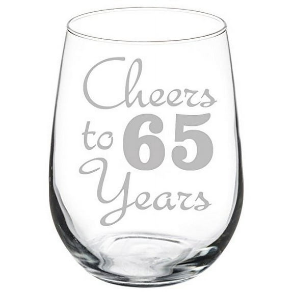 Wine Glass Goblet Cheers To 65 Years Anniversary 65th Birthday (17oz Stemless)