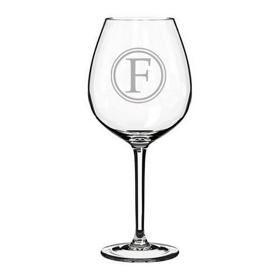 Wine Glass Goblet Circle Monogram Letter (F, 20 oz)